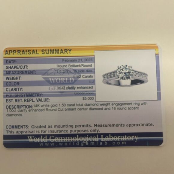 1 1/2 Carat Natural Round Diamond Ring  In 14K & Wedding Band - Picture 6 of 6